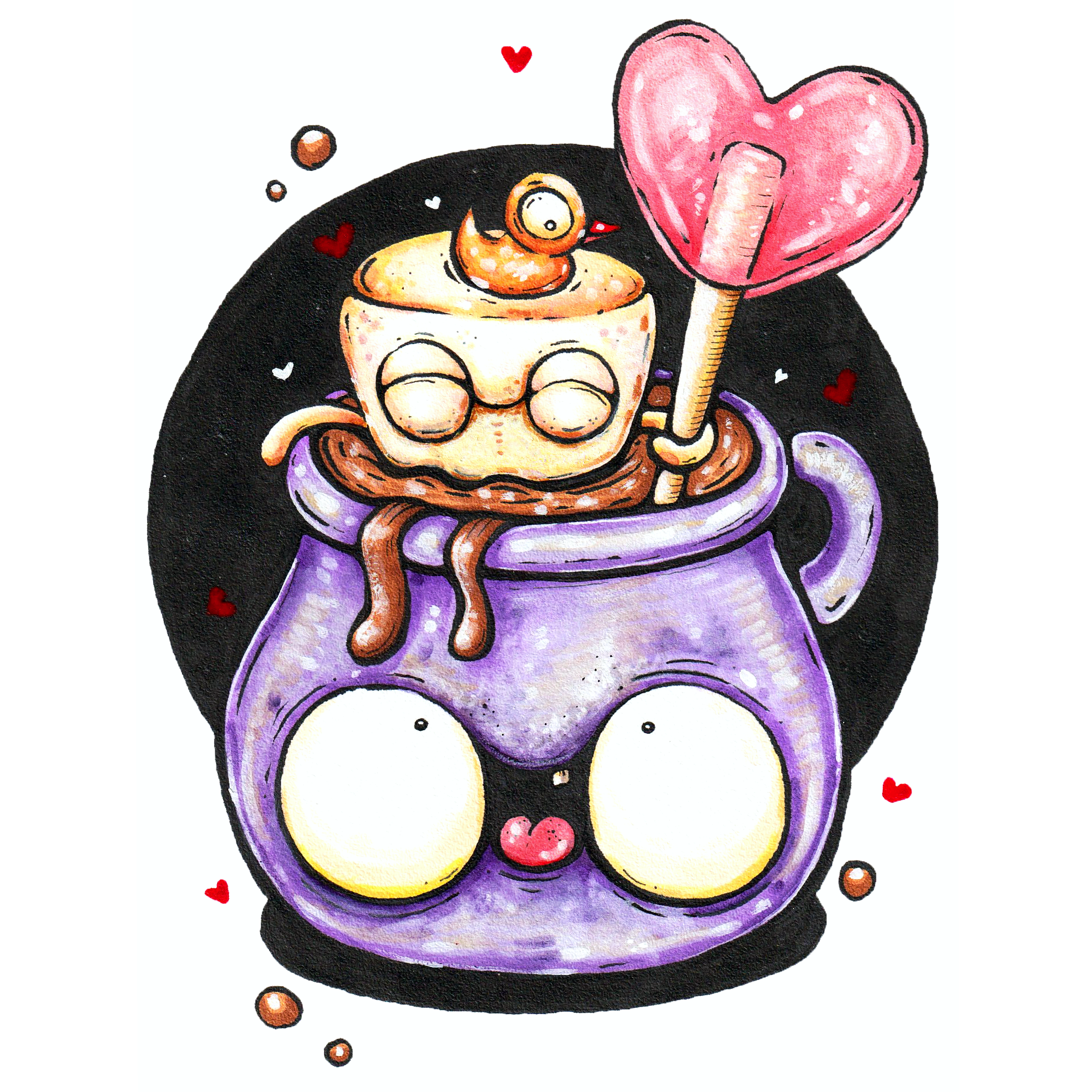 Marshmallow and cocoa kawaii Valentine's Day illustration by Twocatsandpossum
