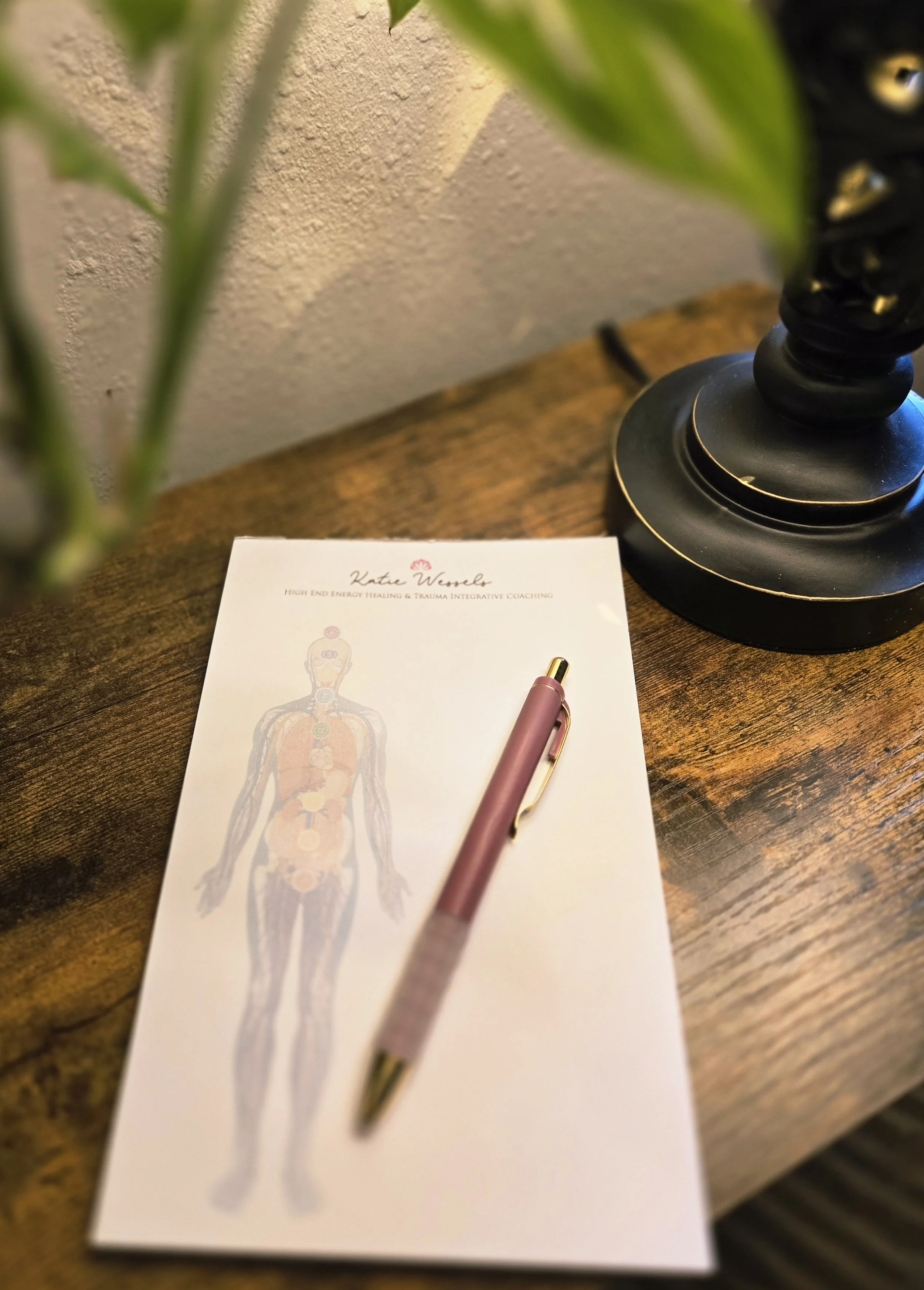 Intuitive notes recorded during a distance energy healing session, with personalized energetic insights provided to the client.