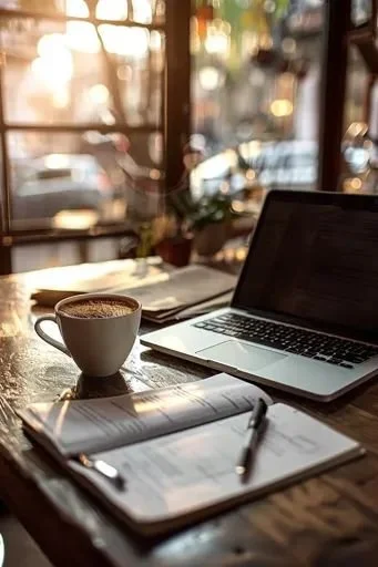 laptop, journal and coffee representing the 12-week Integrated AF self-paced online mindset coaching course