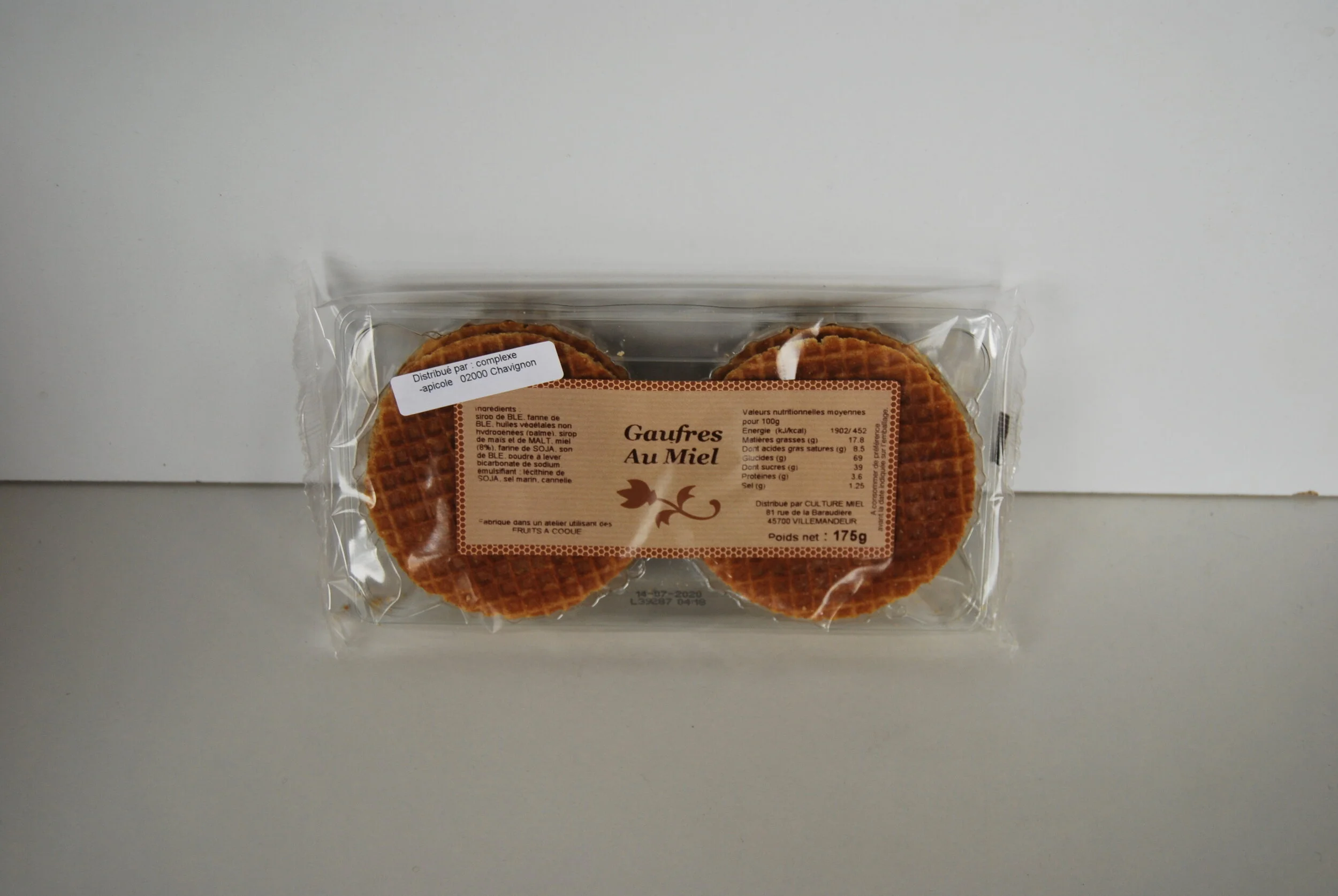 Gaufres au miel, Conditionné en barquette de 6 gaufres pour un poids net de 175g