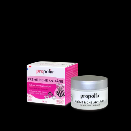 Crème riche anti-âge certifiée Bio - Pollen & Acide hyaluronique, pot de 50ml