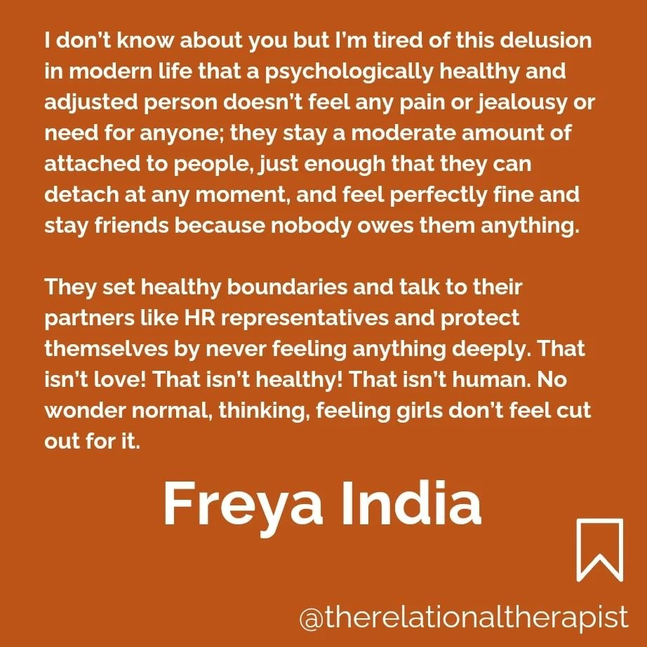 Me too Freya, me too 🧡

Words taken from Freya India's excellent substack Girls. This week's is a particularly great, albeit concerning one around the current obsession with a 'version' of attachment theory in dating. It really captures the over pat