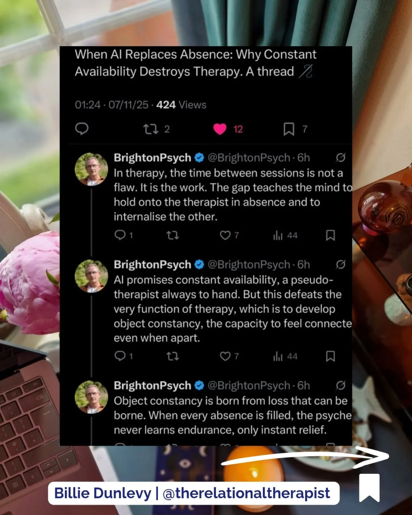 Hollows the inner world 🌎... Ooft.

Couldn't have put it better myself. I've spoken before about the constant availability of AI not being the flex big tech want you to believe it is. It erodes the fabric of the therapeutic process. Experts in AI kn