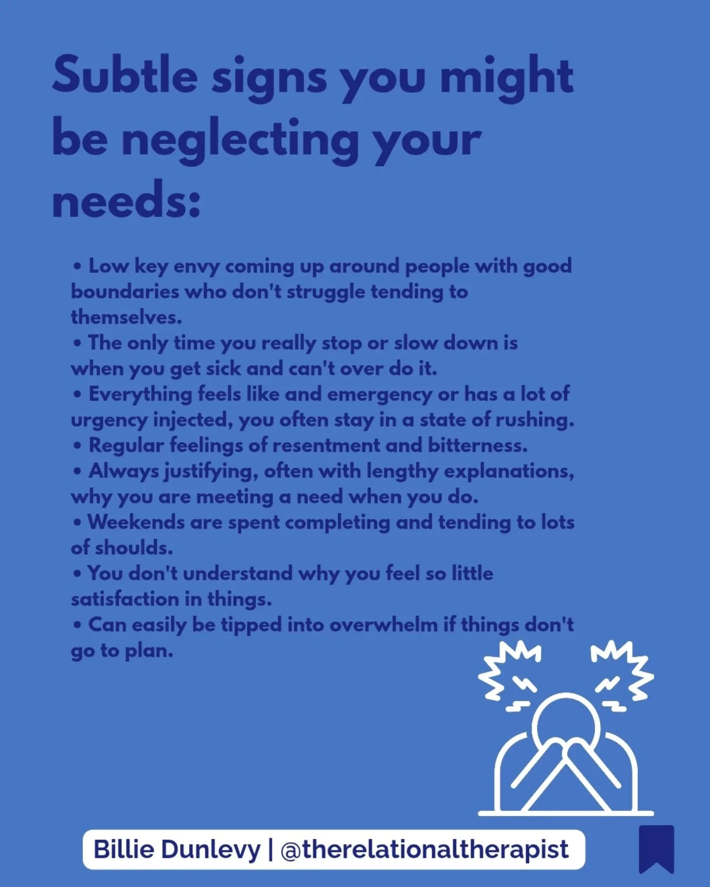 Pretending we don't have needs, throwing ourselves into work or others can become a default state where our attunement to our body is disconnected. 

If you recognise yourself here, ask yourself: What do I actually prioritise that is to nuture or ten