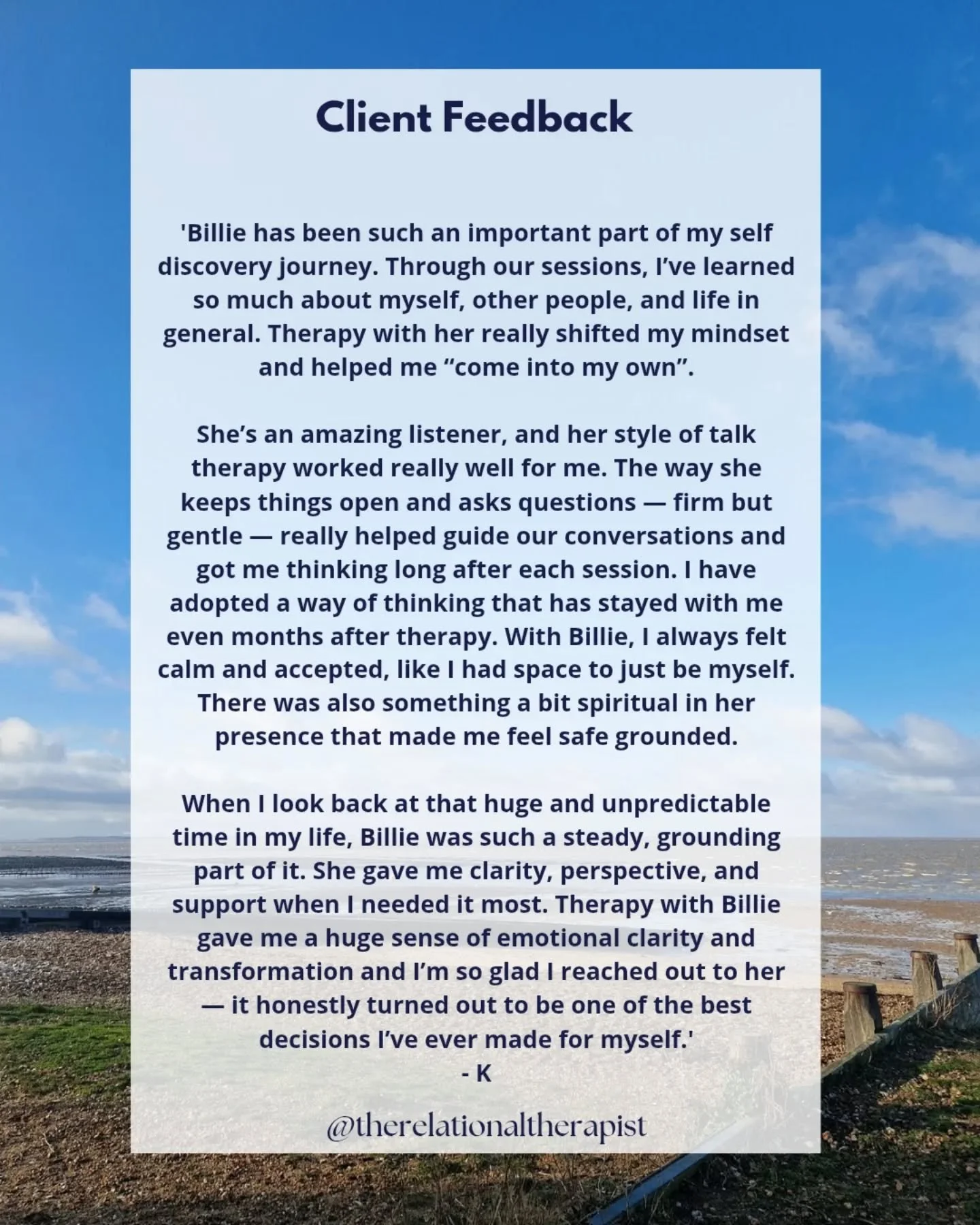 Day time availability for new and returning online clients.

📧 to schedule a free consultation 📞

#therapy #clientfeedback #onlinetherapy #newyear #makingchange #mentalhealth #fulfilment #godeeper #doingthework