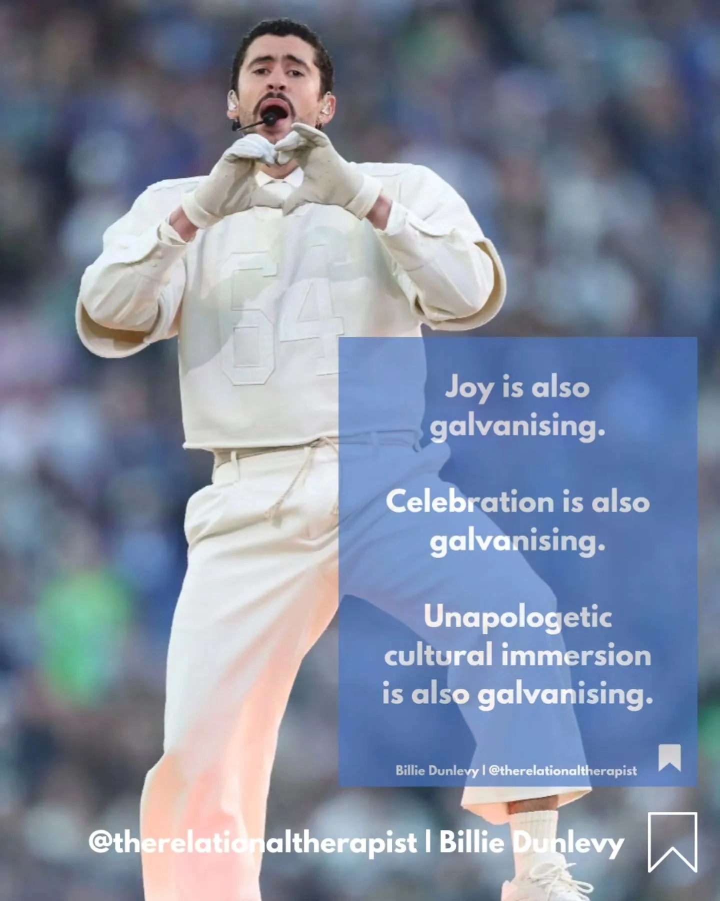 I'm seeing various comments to the effect of 'don't get distracted' with regard to the bad bunny half time show. Suggesting it's merely frivolous and nothing more than a bit of fun.

While I understand the cynicism given all that is going on in the w