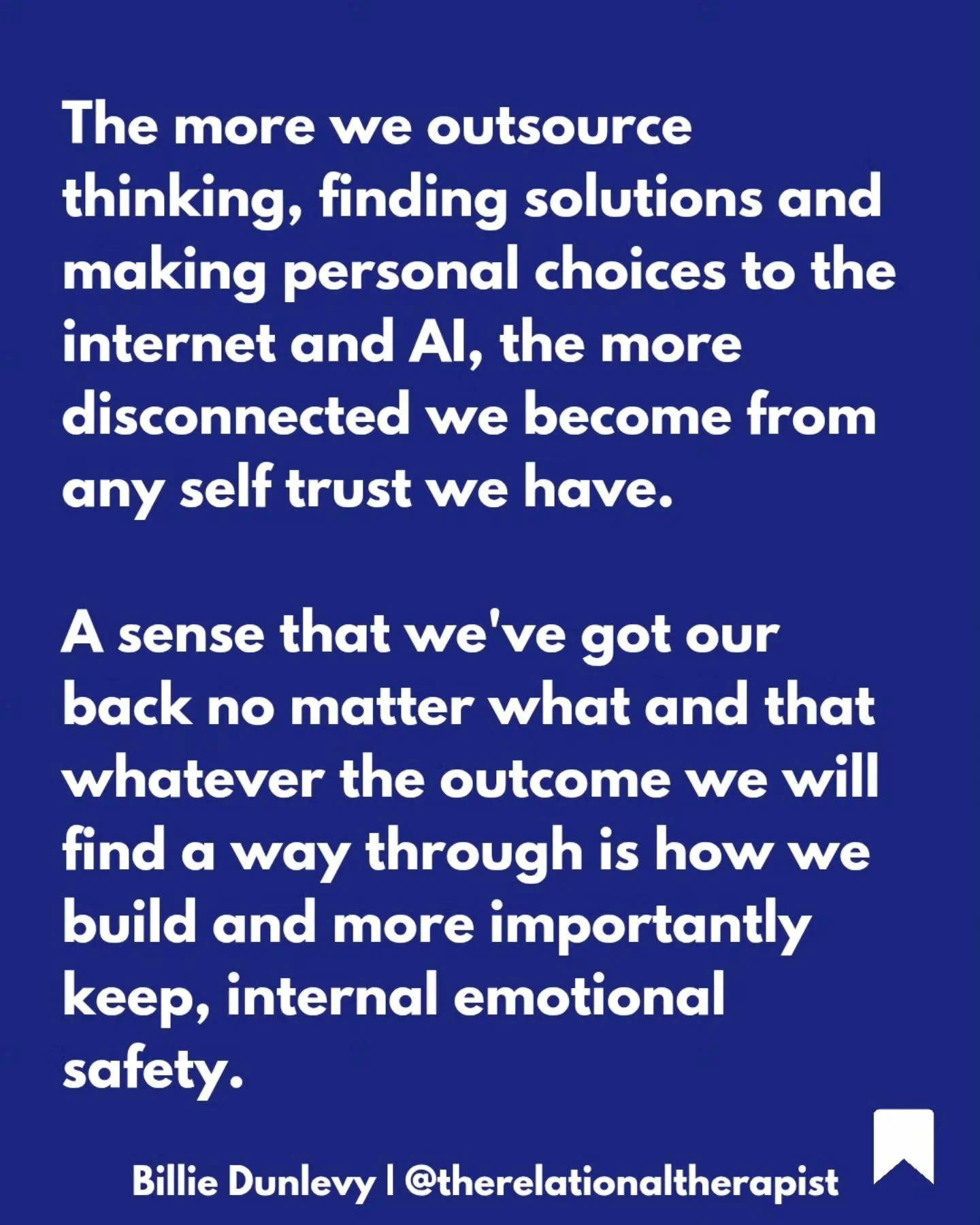 Skills atrophy when not used. 

Relating is a skill
Problem solving is a skill
Critical thinking is a skill
Practicing empathy is a skill
Connecting to our inner knowing is a skill.

#selftrust
#intuition 
#therapy 
#internalsafety
#relationalhealing