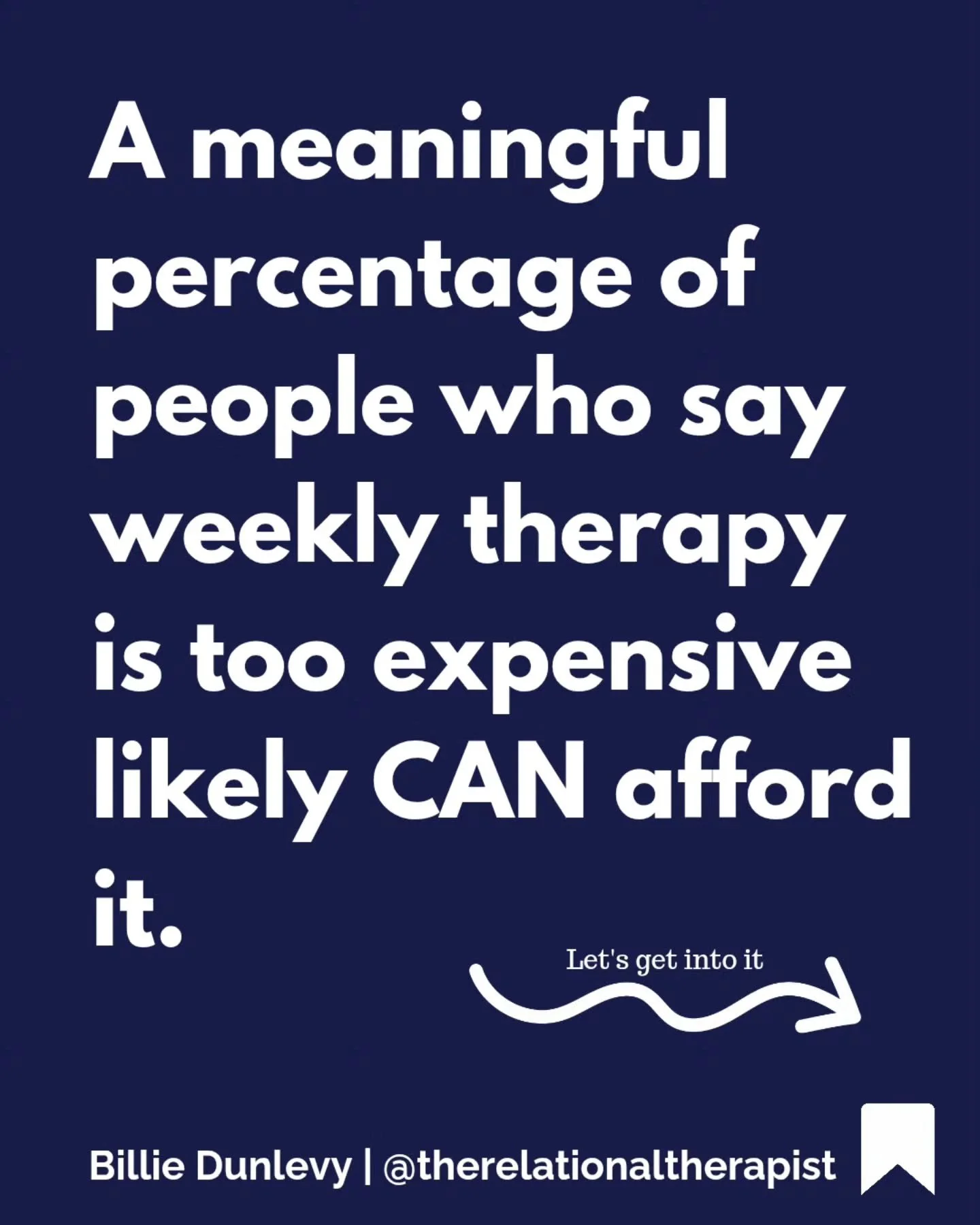 📣 Hefty Caveat Alert ⚠️ 

I know that the percentage of people that weekly therapy is a genuine affordability barrier for is high. Higher than the meaningful percentage I'm exploring here. 

This post isn't about that. Or about how that complex issu