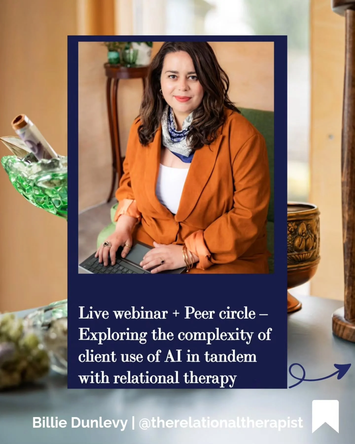 I am excited to be making space to potentially hold a series of live, intimate hybrid webinar + peer support circles exploring the complexity of client use of AI in tandem with relational therapy.

There will be a maximum of 8 participants for each s