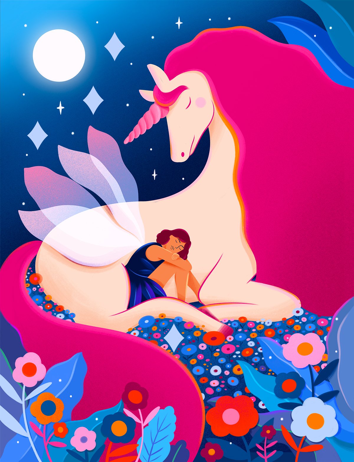 Illustration licorne et fee