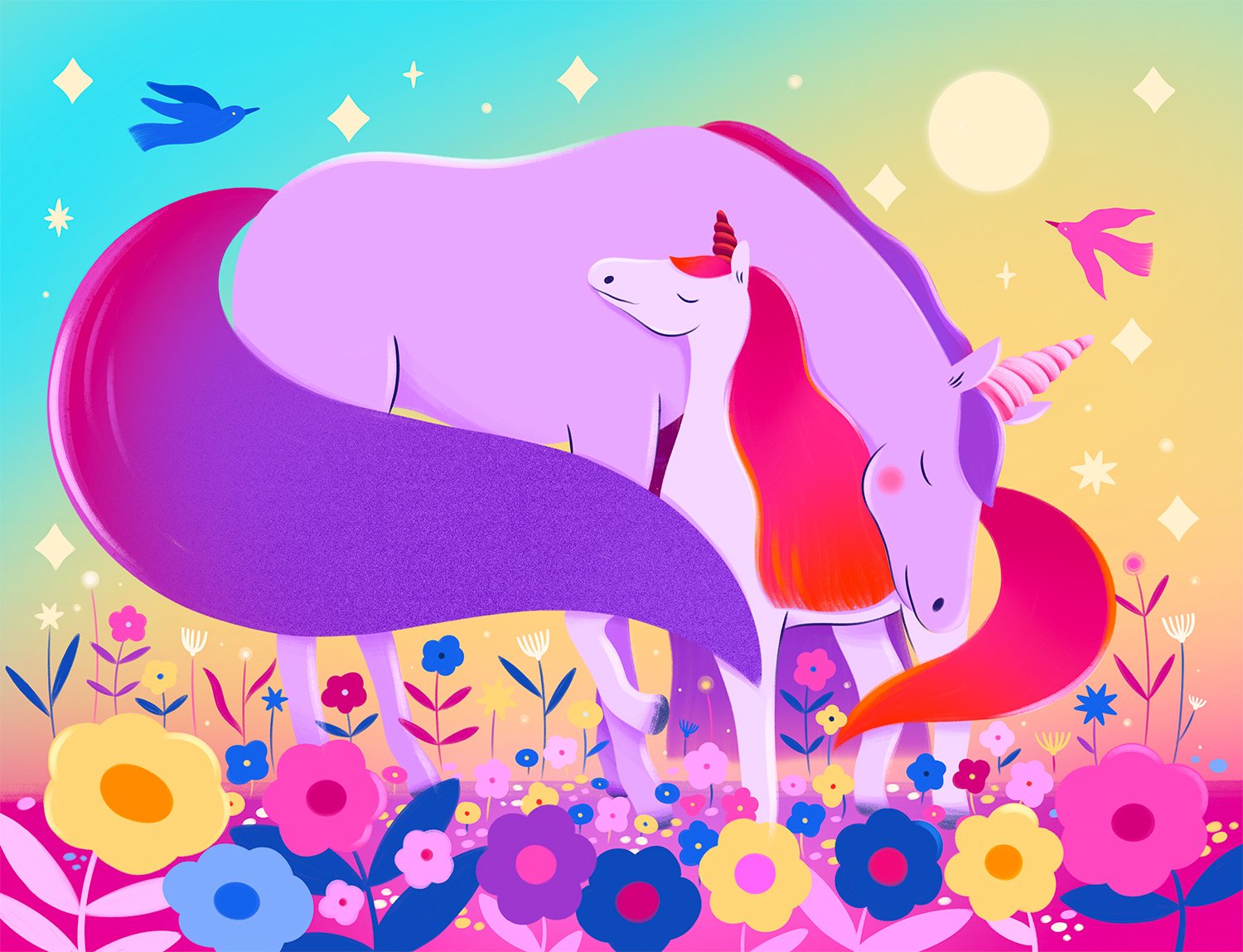 Illustration licorne et bebe