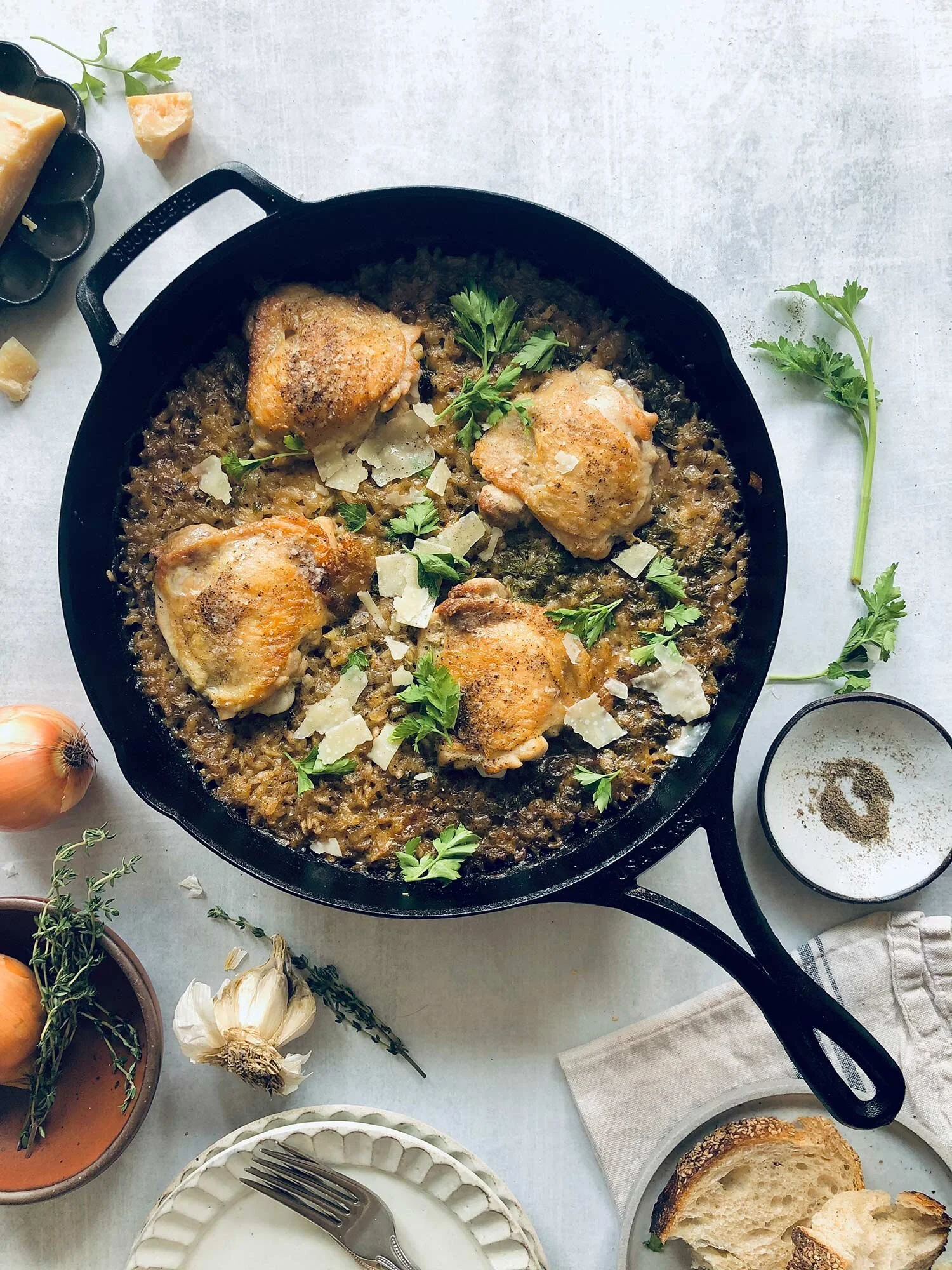 One-Pan Cacio e Pepe Chicken and Rice