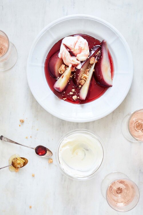 Poached Pears with Whipped Mascarpone — Peter Som