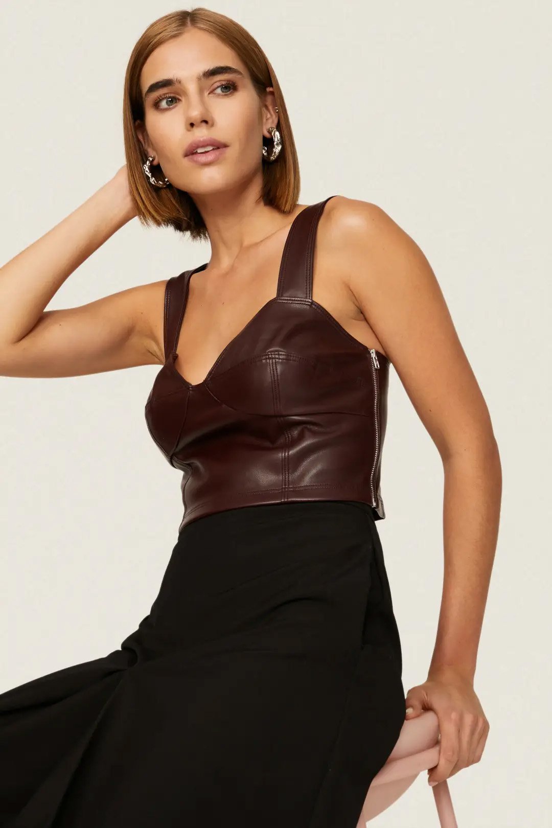 red faux leather bustier top peter som vegan rent the runway