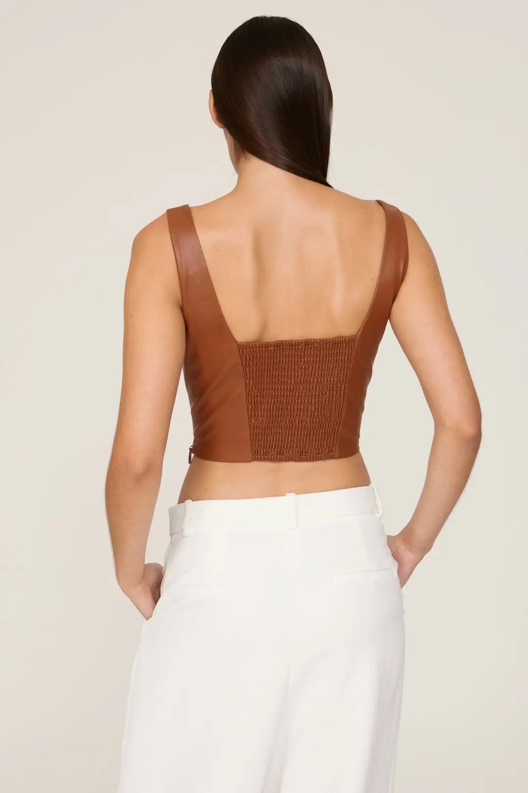 Brown Faux Leather Bustier Top Rent the Runway