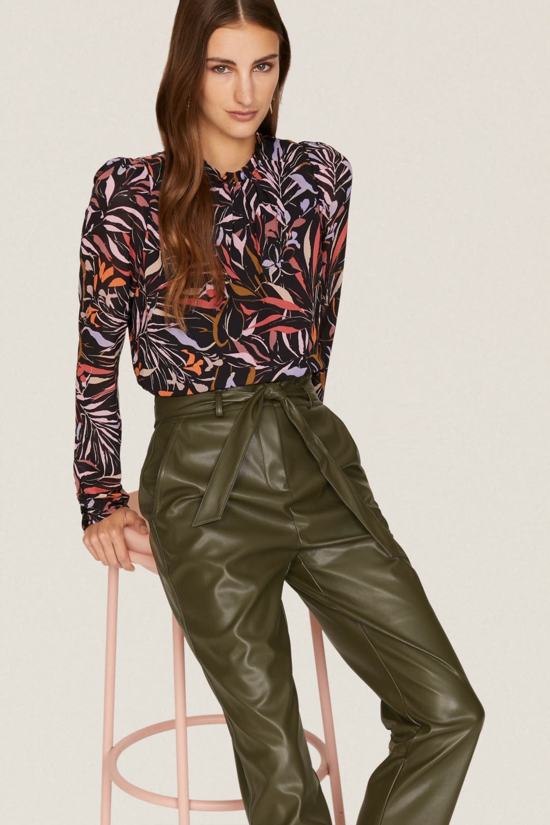 floral top and leather pants peter som fall fashion