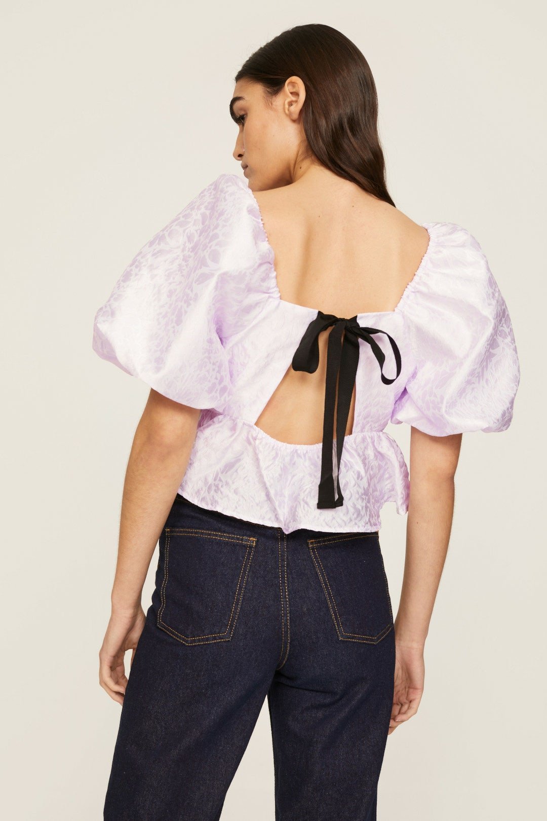 jacquard crop top bow tie back rent the runway