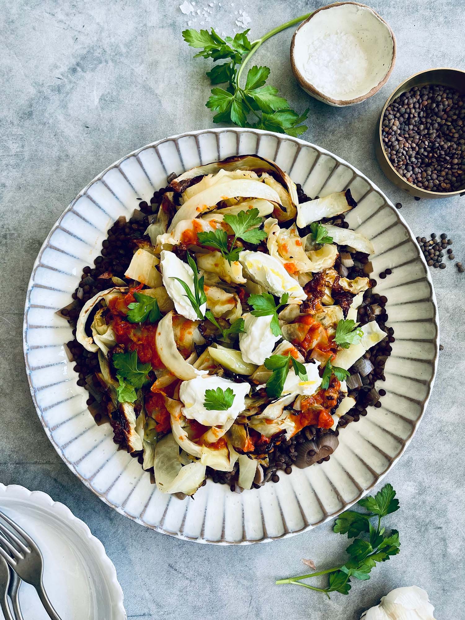 recipes Charred Cabbage with Lentils and Harissa Brown Butter