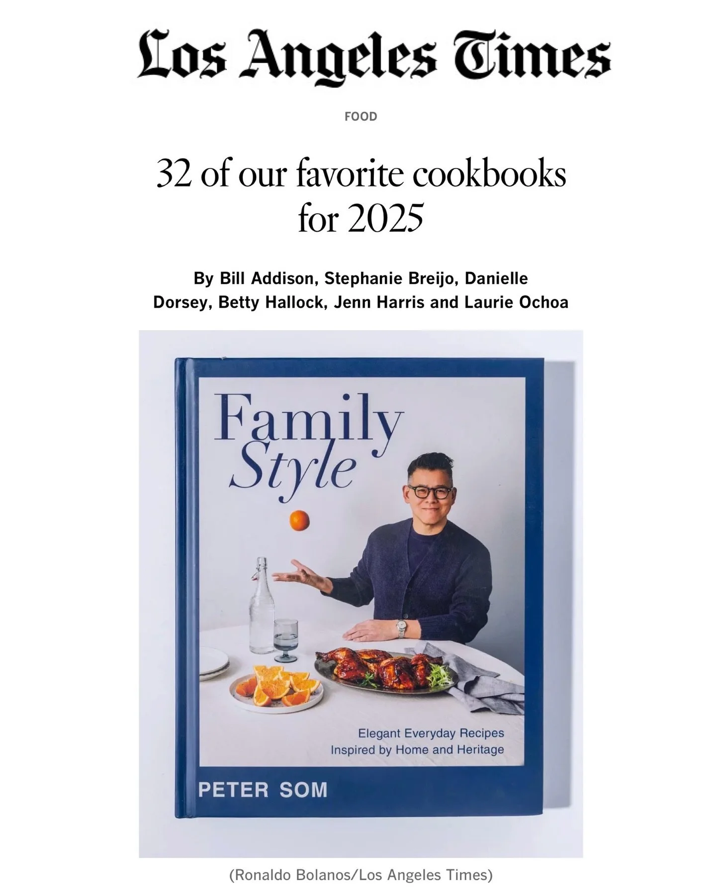 Wow! So honored to have my cookbook FAMILY STYLE be among such amazing talent for @latimesfood @latimes favorite 32 cookbooks of 2025! Thank you for embracing and cooking from this cookbook it means the world! And thank you @jenn_harris_ for your  ki