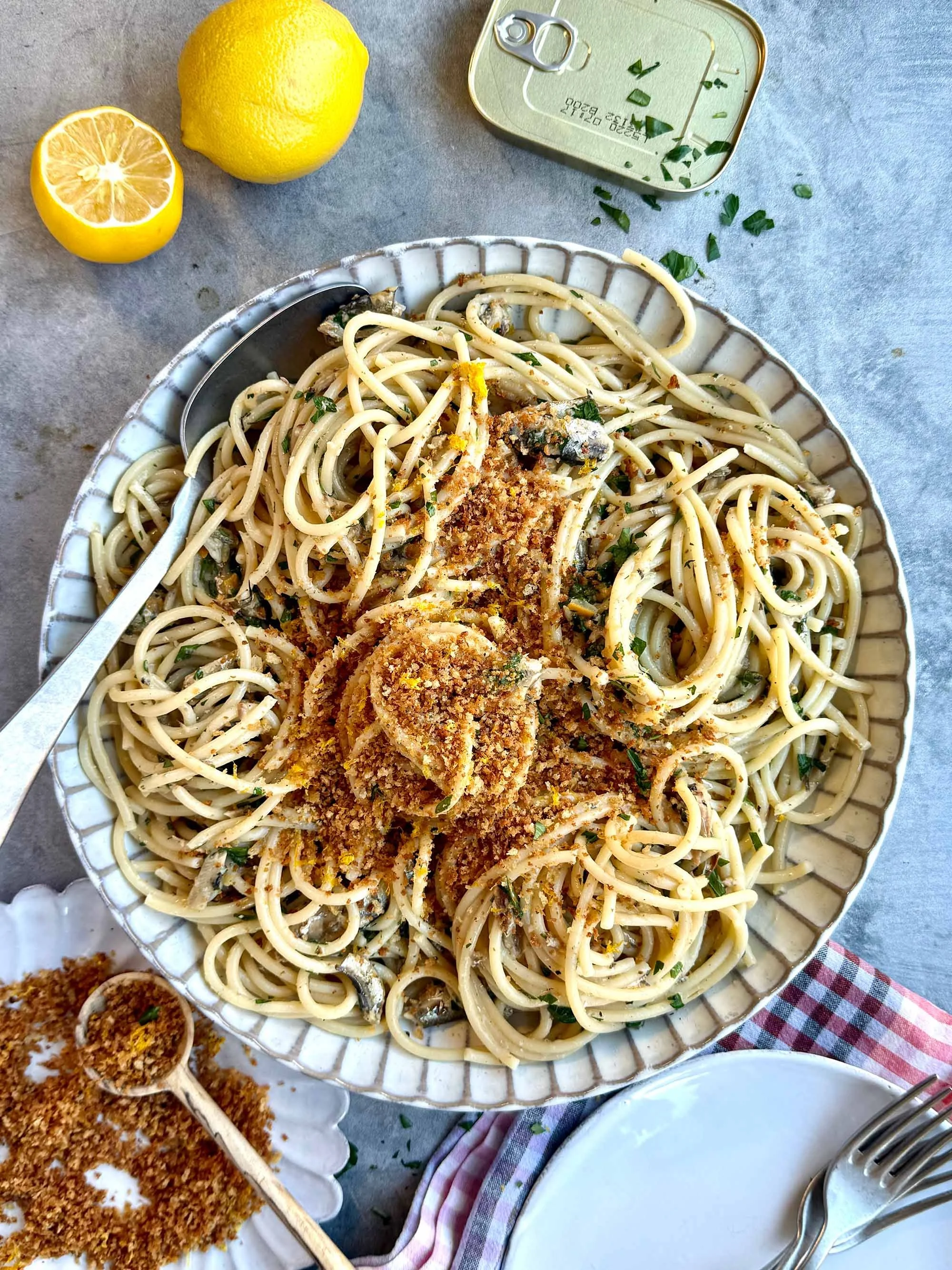 Miso Butter Pasta with Sardines and Preserved Lemon