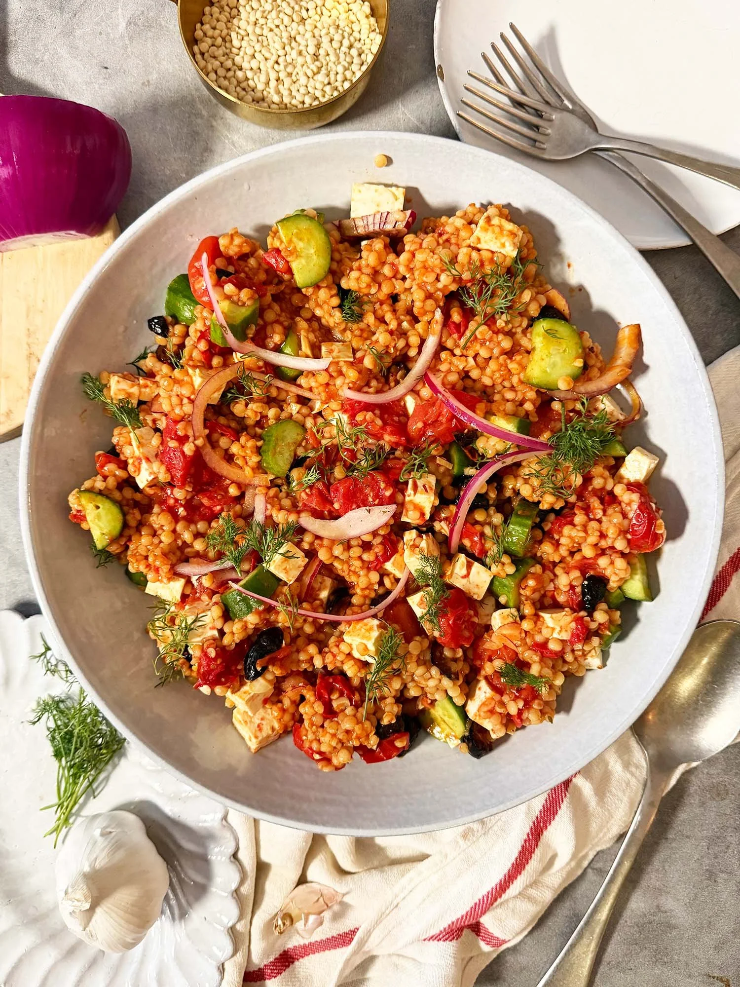tomato cous cous oregano dressing