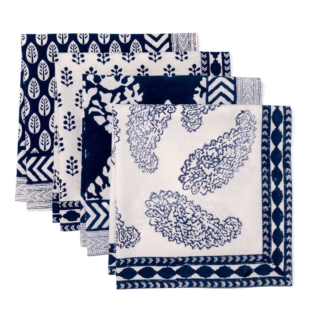 Blue & White Block Print Napkins (Set of 4) — Grace Home Decor