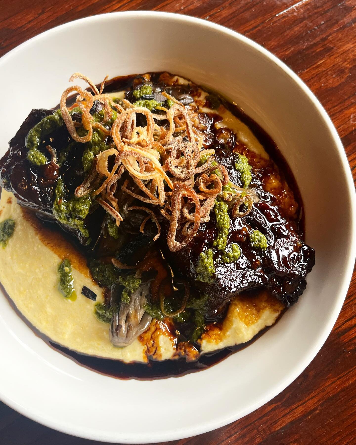 We didn&rsquo;t forget about the meat lovers: 

Cherry braised short ribs, cheesy polenta, wild mushrooms, chimichurri, crispy shallots - tonight only.