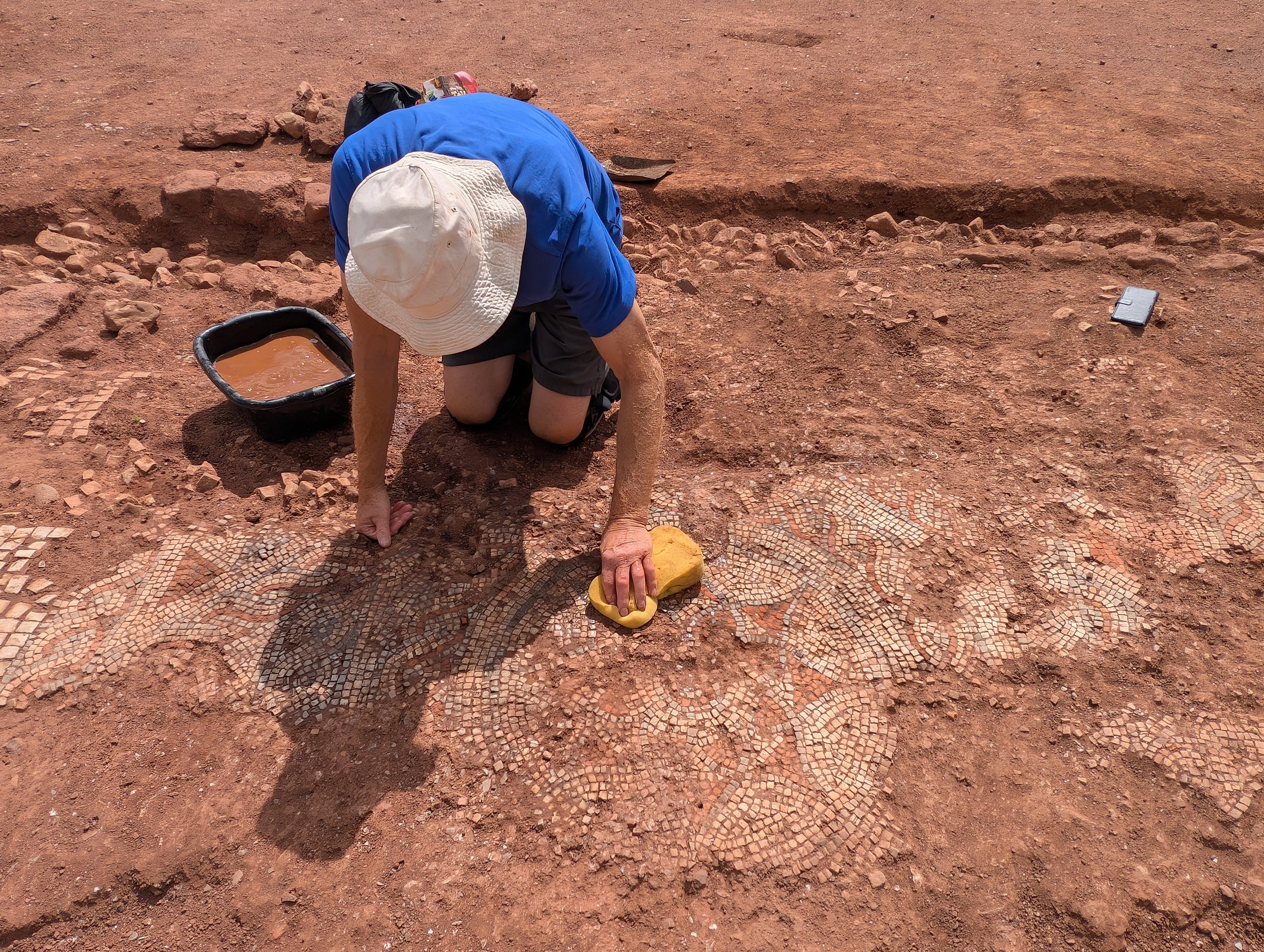 Archaeological dig reveals full extent of Roman villa with intricate mosaic and bath house