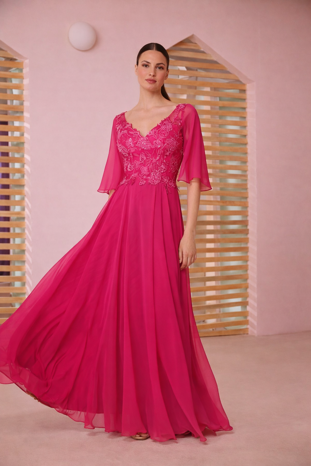 Vestido largo encaje rosa Carla Ruiz