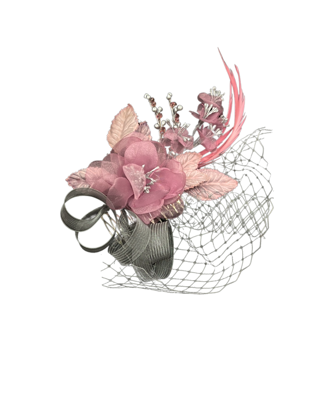 Tocado rosa y plata