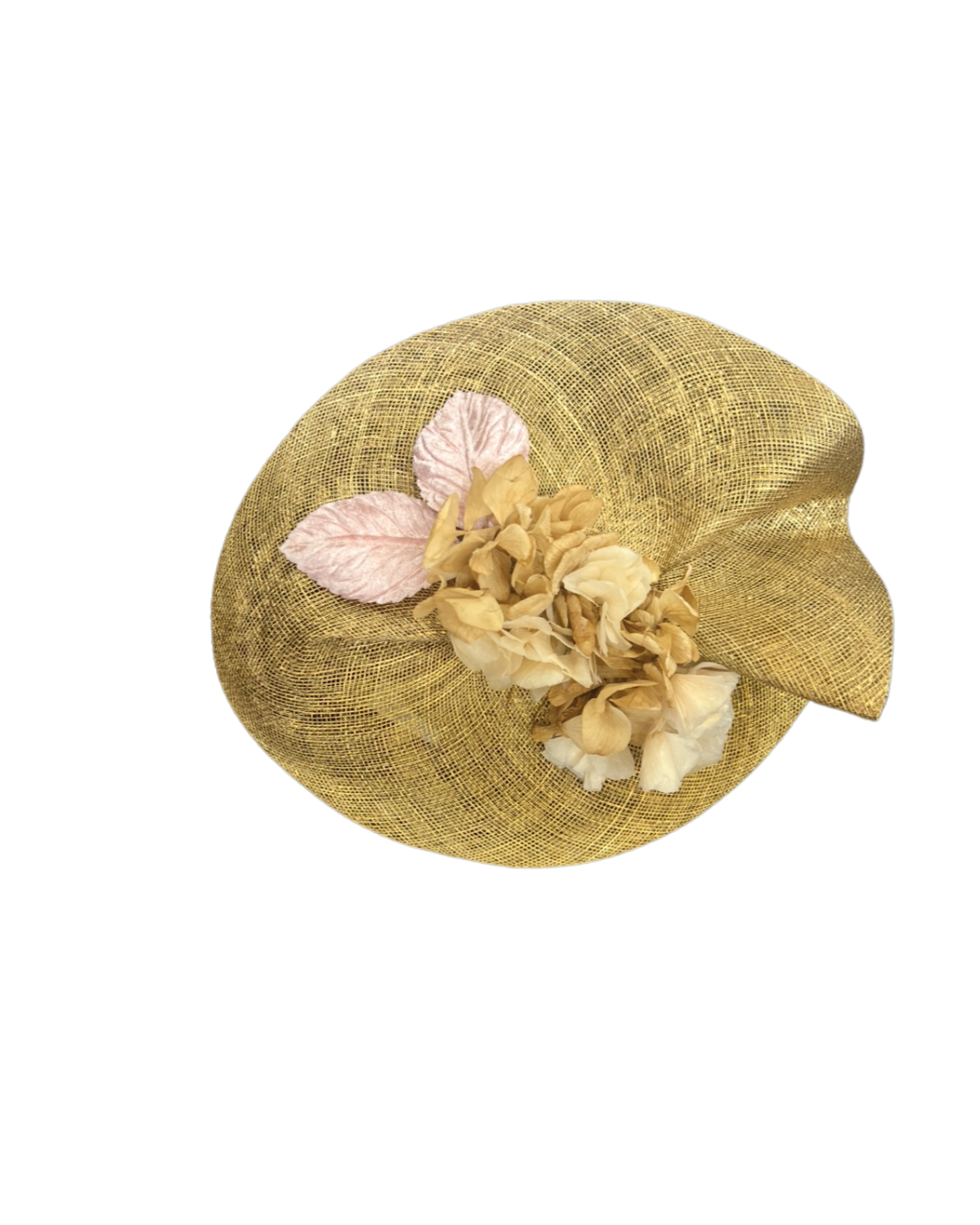 Tocado dorado con flores secas