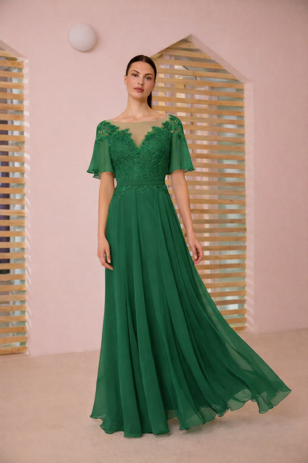 Vestido largo gasa y encaje Carla Ruiz