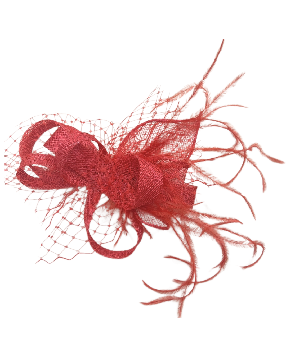 Tocado rojo plumas y rejilla