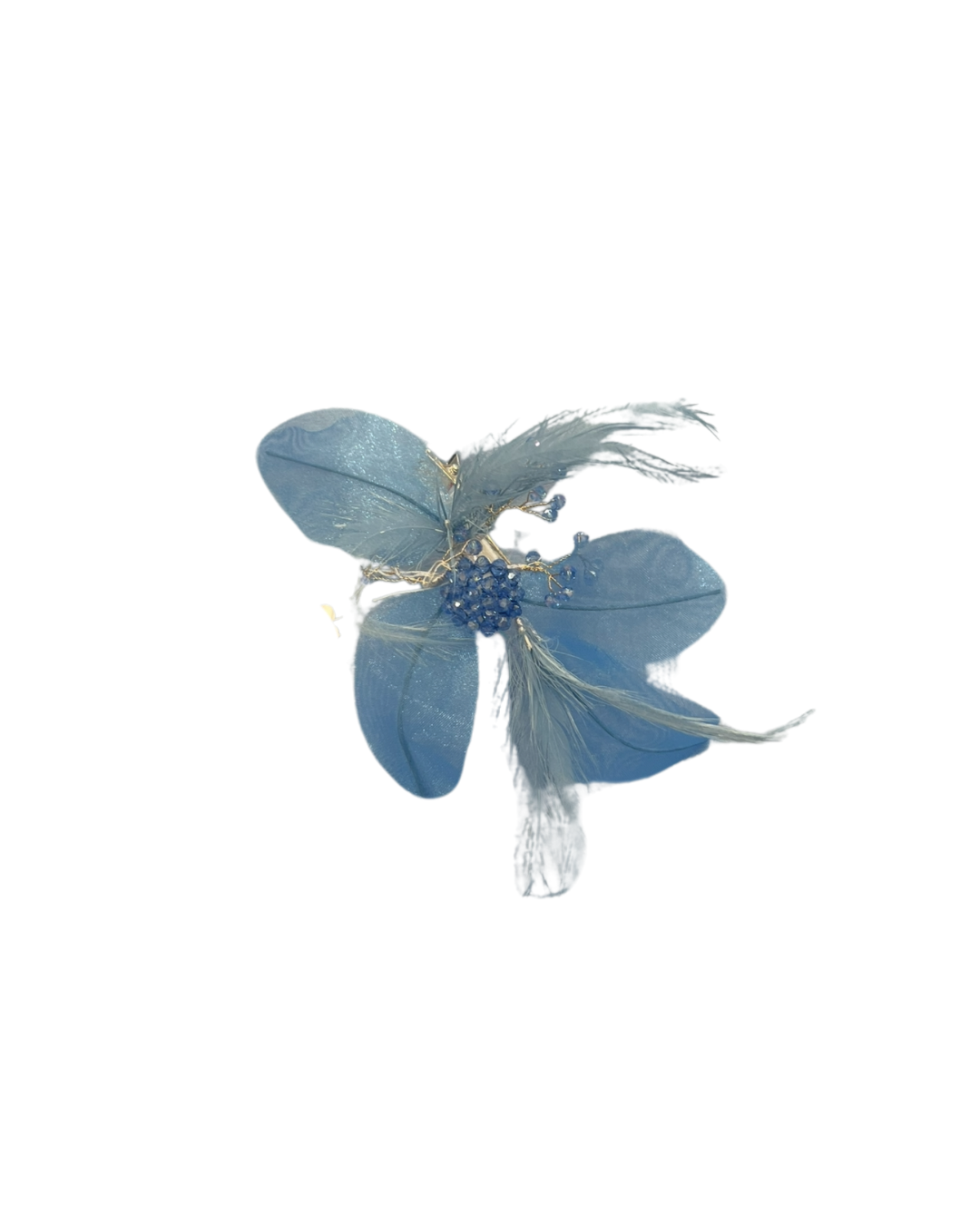 Tocado azul con plumas