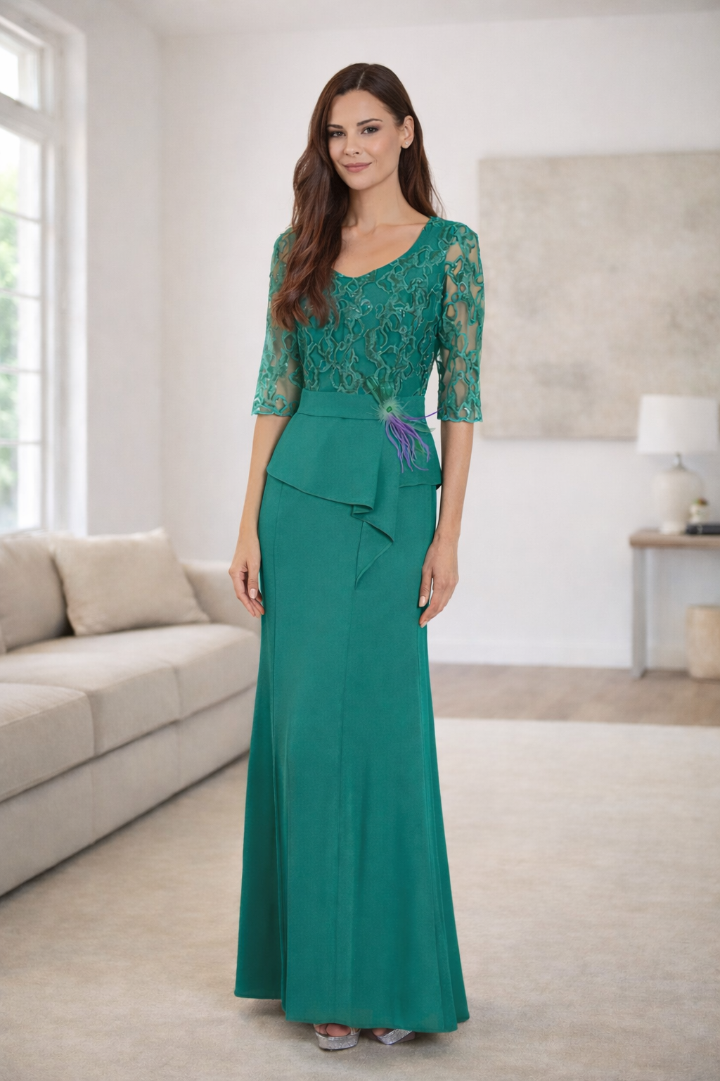 Vestido encaje y lentejuelas Carfi