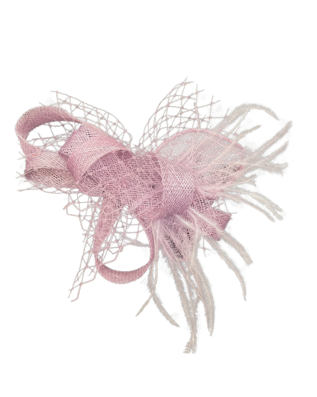 Tocado lila plumas y rejilla