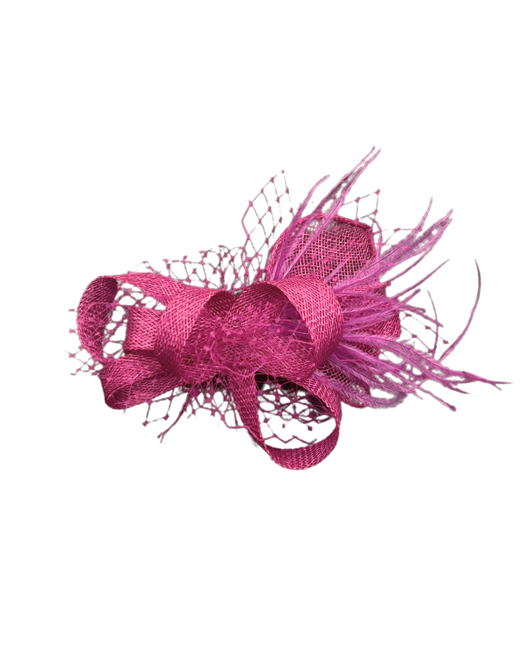 Tocado morado plumas y rejilla