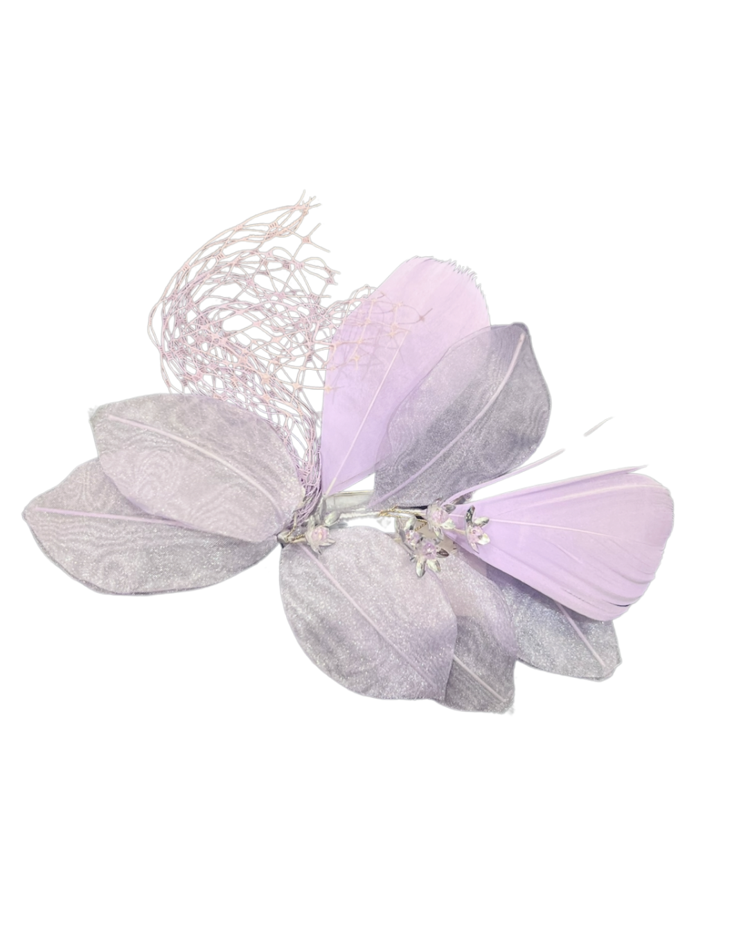 Tocado morado con plumas