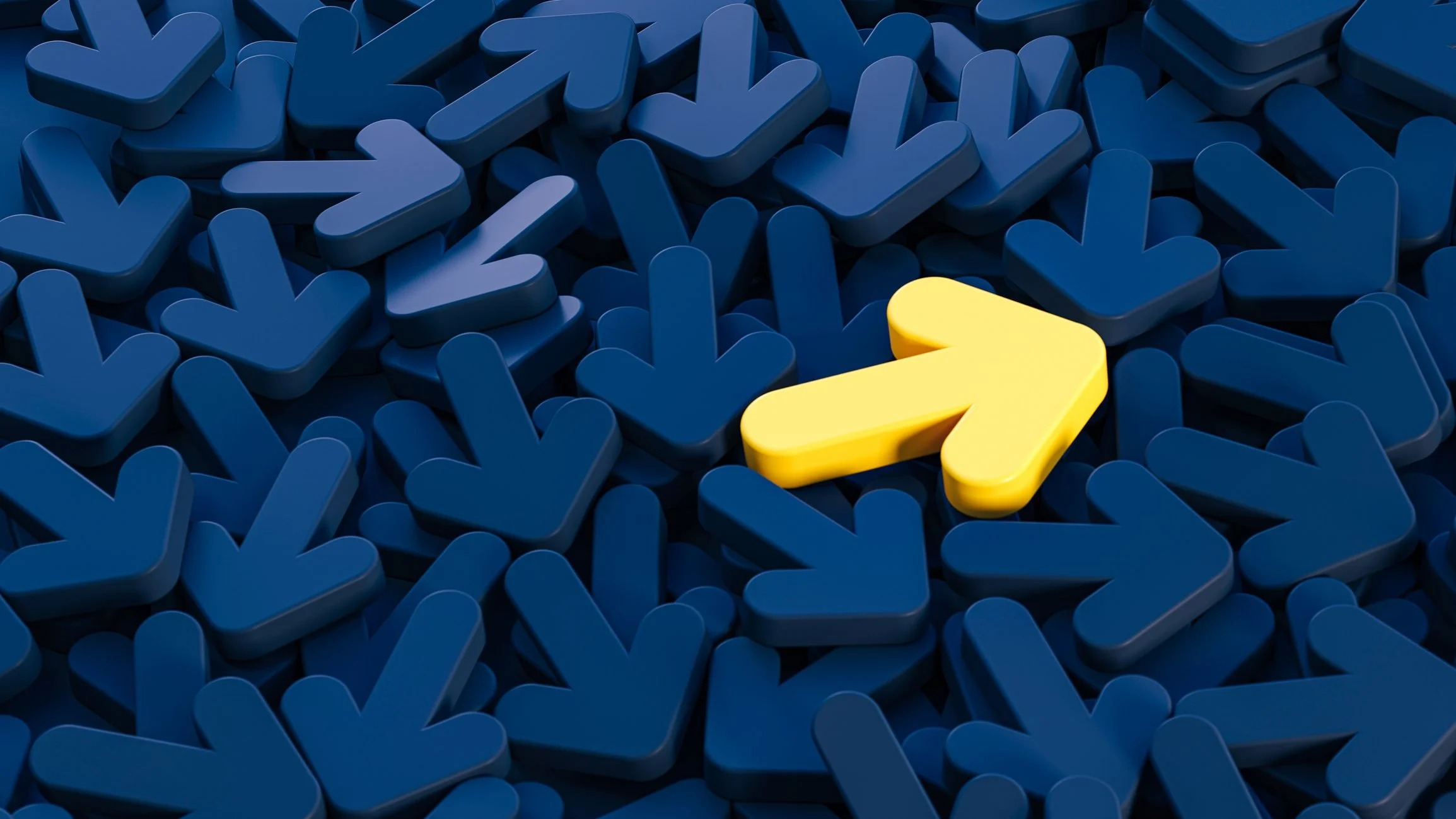 single yellow arrow amongst many others of different colour representing a decision