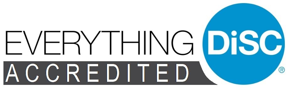 Logo with the words 'Everything Disc Accredited' and a large blue circle with 'DiSC' inside.