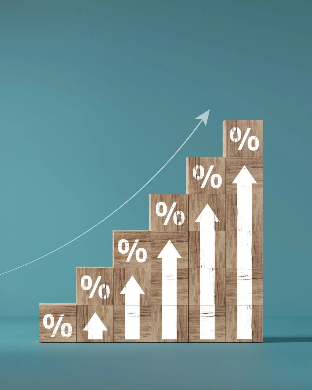 taller blocks with % symbol on each representing increasing ROI