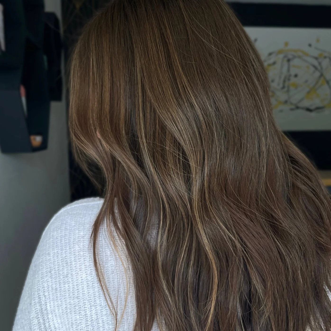 Sunkissed dimensional brunette hair with soft highlights by Lydia at TEAL Hair & Makeup Studio