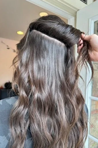 Showcasing balayage extensions at Teal Hair and Makeup Studio.