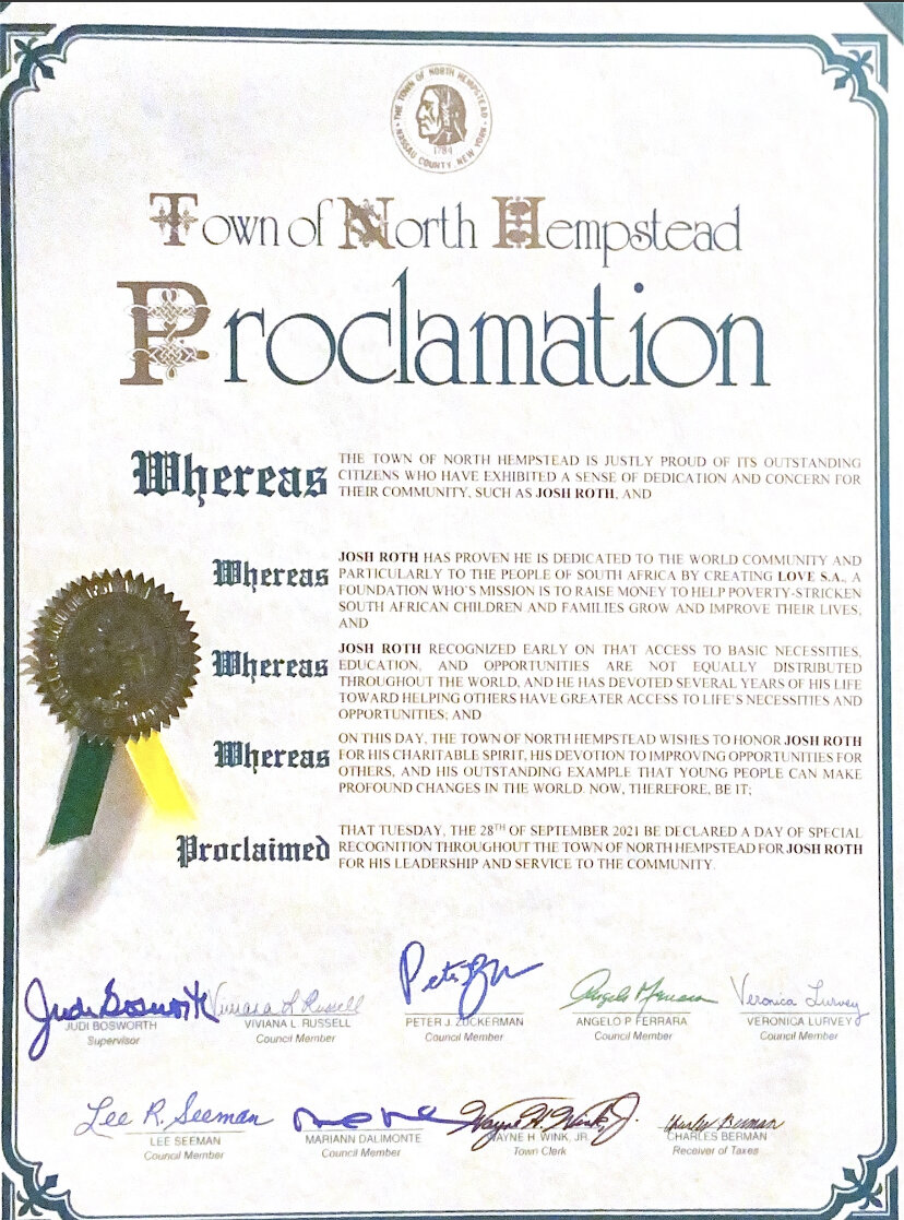 Town of North Hempstead Proclamation for outstanding efforts