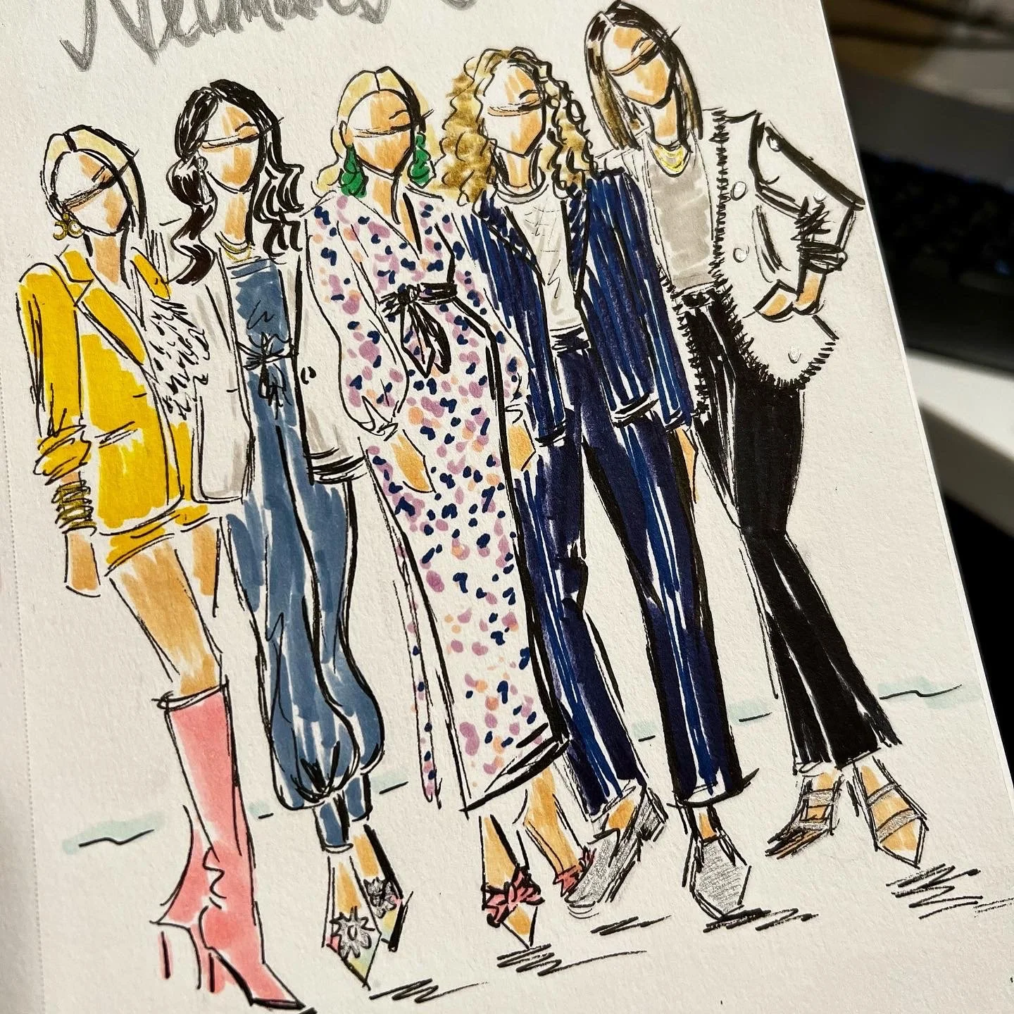 Custom Fashion Sketch Group of Women Best Friends .JPG