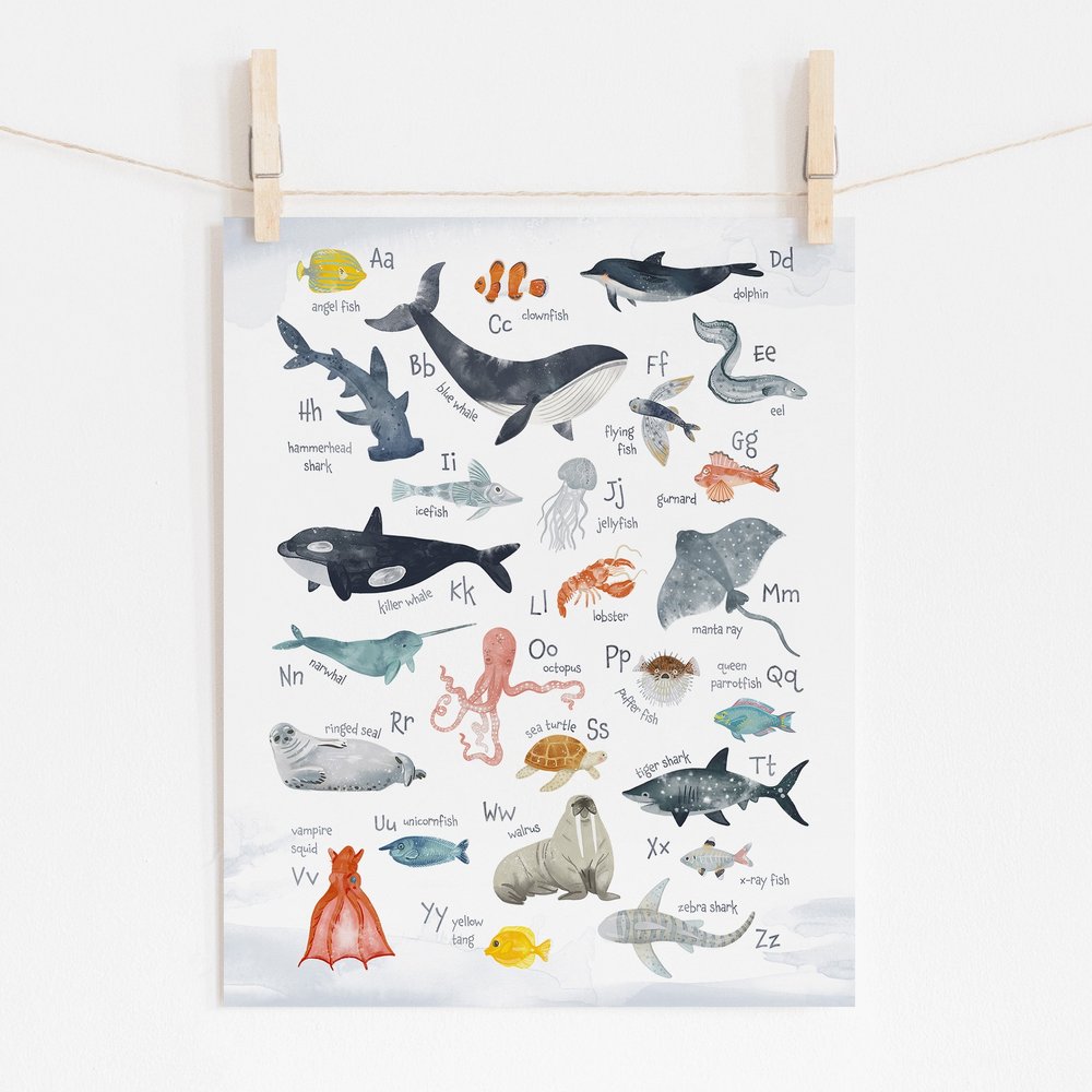 Sea Animals Alphabet Poster for Nautical Themed Nursery and Playroom — Skye  & Friends