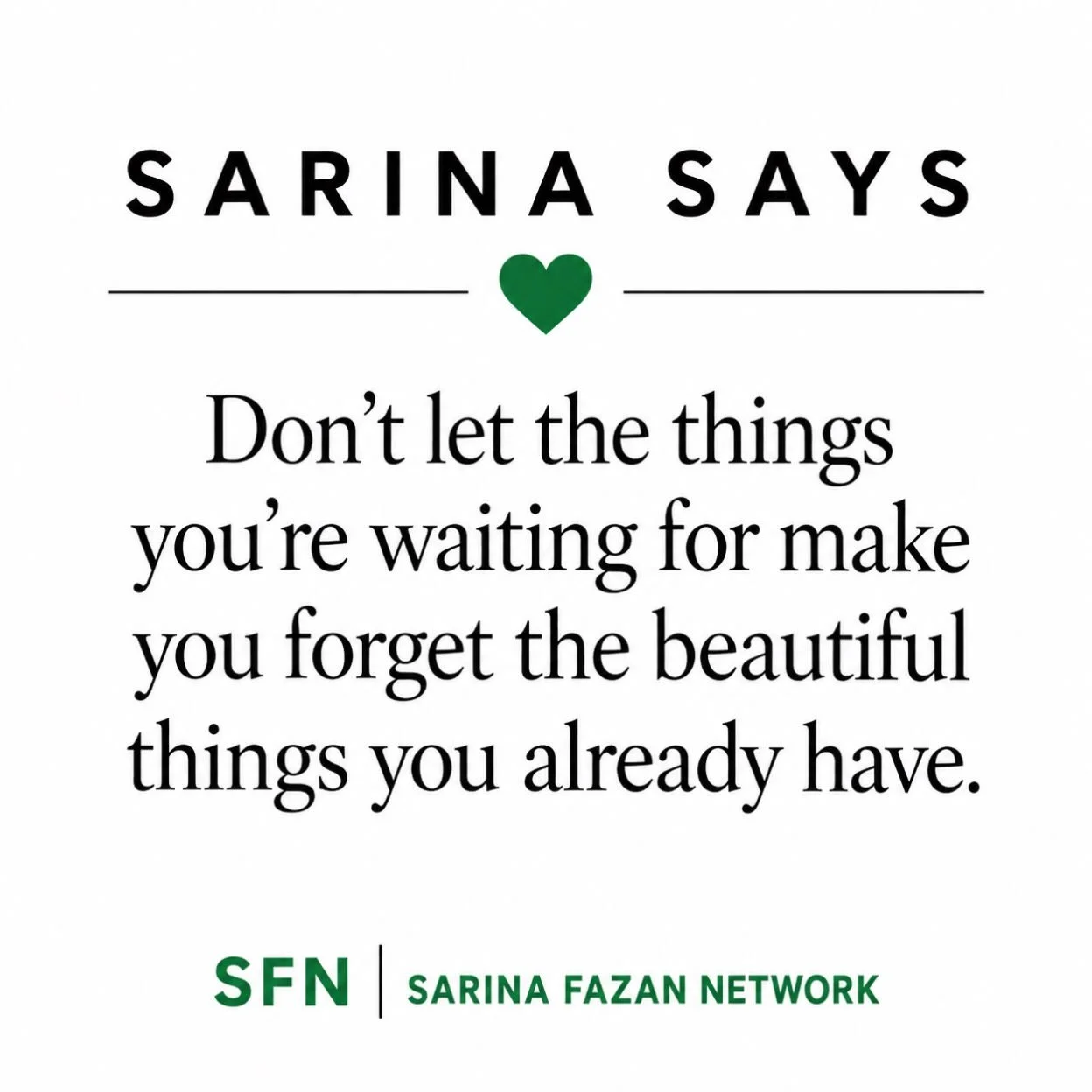Embrace The Present 💚

It&rsquo;s wonderful to have dreams and look forward to what&rsquo;s ahead, but don&rsquo;t forget to appreciate the beauty of what you have today. Sometimes life&rsquo;s greatest blessings are already right in front of us.

#