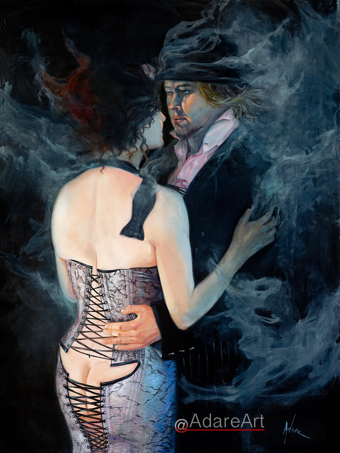 "Paradise Lost"
Portrait of Sarah and Amelia Mae Paradise,
Oil on linen, 36 x 48 in. 
Now retired, Sara and Amelia Mae Paradise built their gender bending fan base as the Bay Area’s bearded ladies of Diamond Dagger Burlesque.