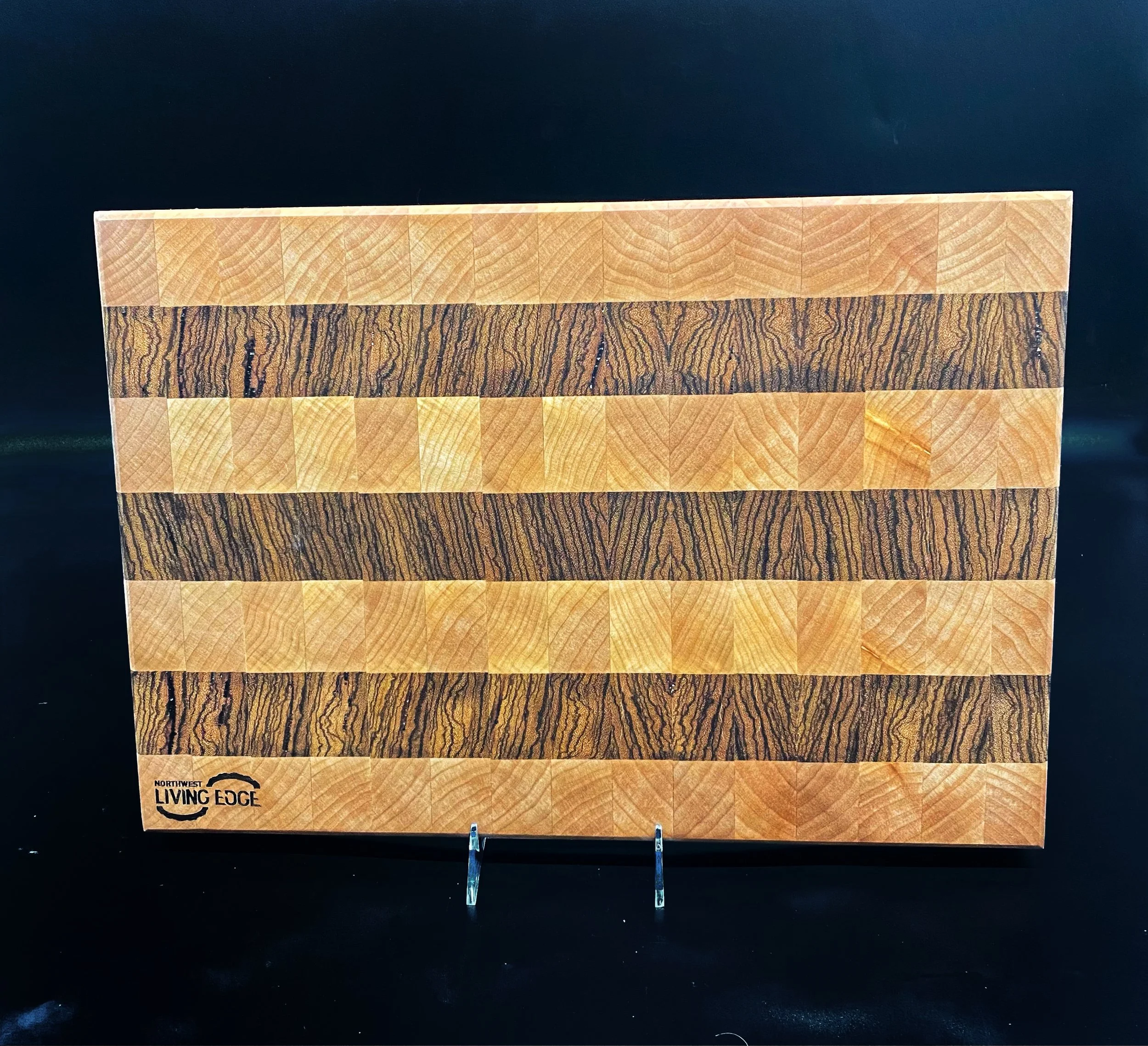 Maple and Zebra Wood Custom End Grain Cutting Board