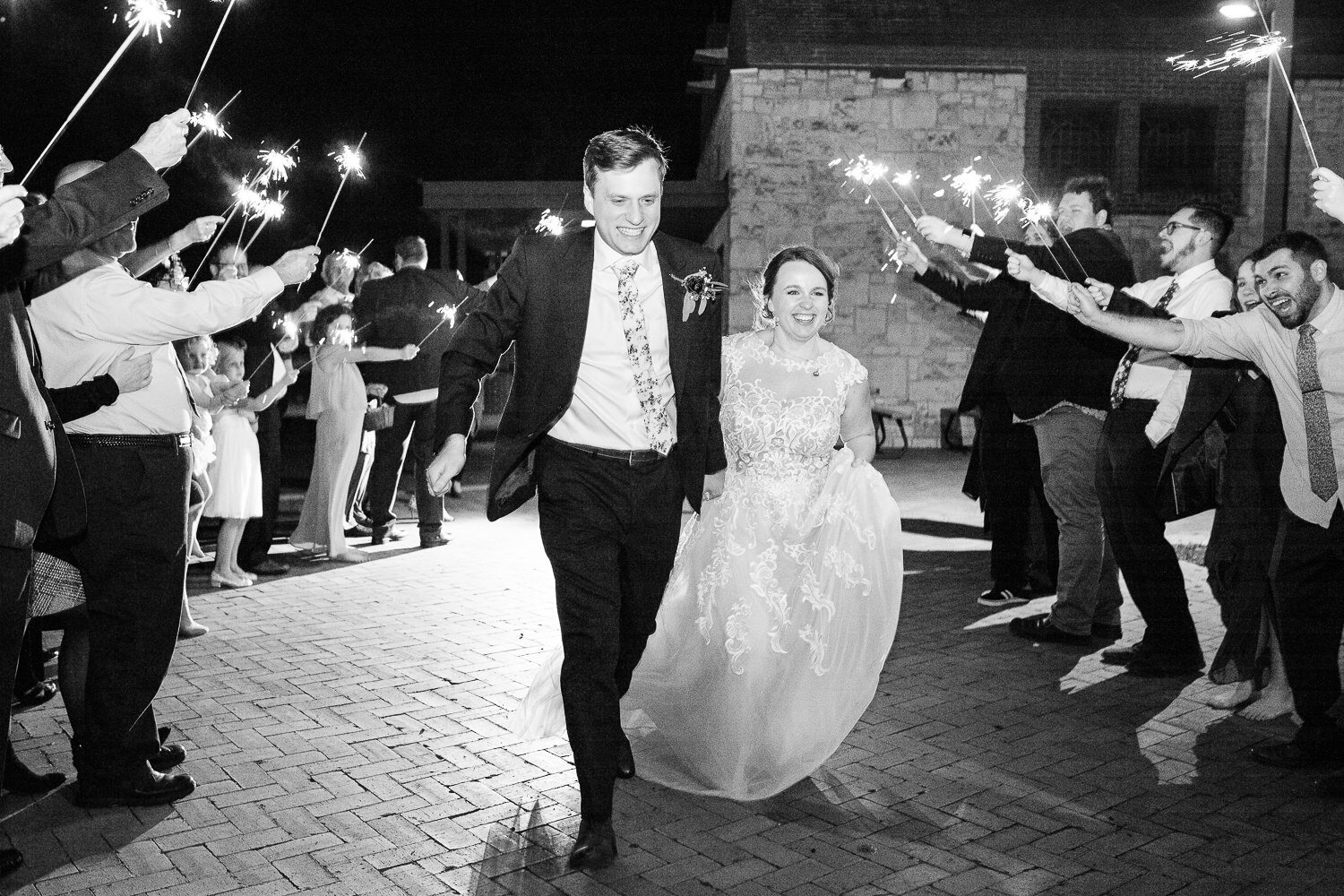 Austin Wedding Photographer Faux Exit Bride and Groom Sparkler Exit